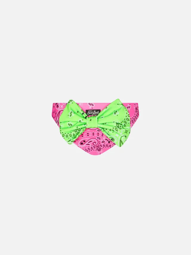 mc2-saint-barth-slip-da-bagno-da-bambina-con-stampa-bandana-rosa-e-fiocco-verde image 1