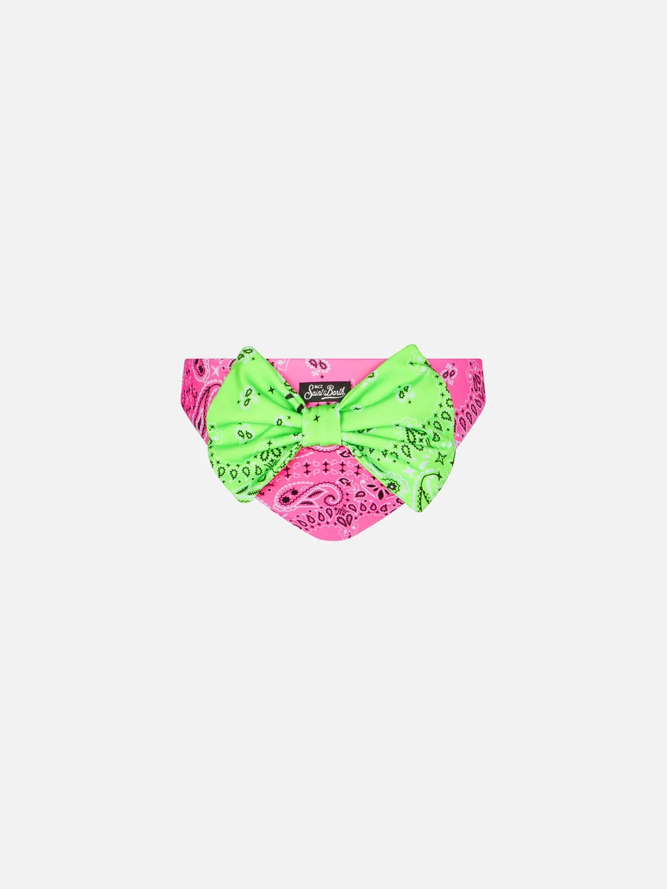 mc2-saint-barth-slip-da-bagno-da-bambina-con-stampa-bandana-rosa-e-fiocco-verde image 1