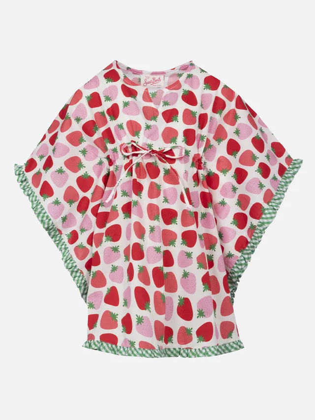 caftano-poncho-bambina-mc2-saint-barth-in-cotone-con-volant-e-stampa-fragole image 1