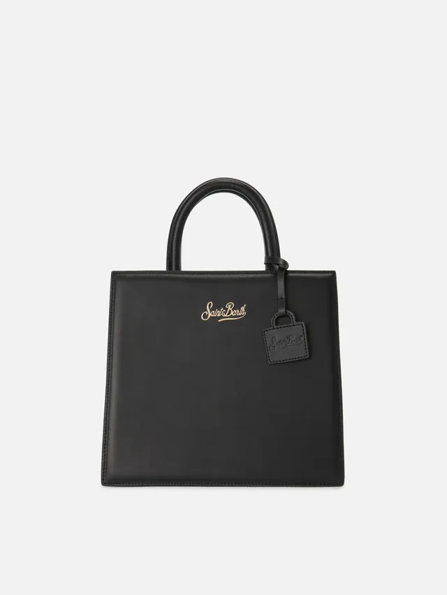 mc2-saint-barth-borsa-shop-midi-in-pelle-liscia-nera-con-targhetta-metallica image 1