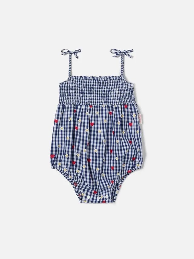 mc2-saint-barth-dudu-tutina-corta-neonata-vichy-blu-con-ricami image 1