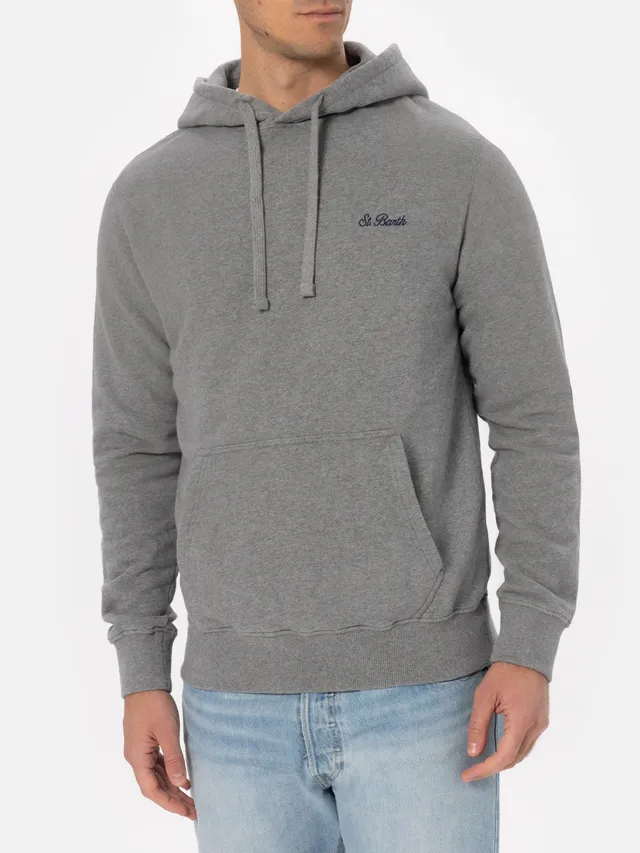 mc2-saint-barth-felpa-tribeca-in-cotone-grigio-m-lange-con-cappuccio-e-ricamo-lo image 1