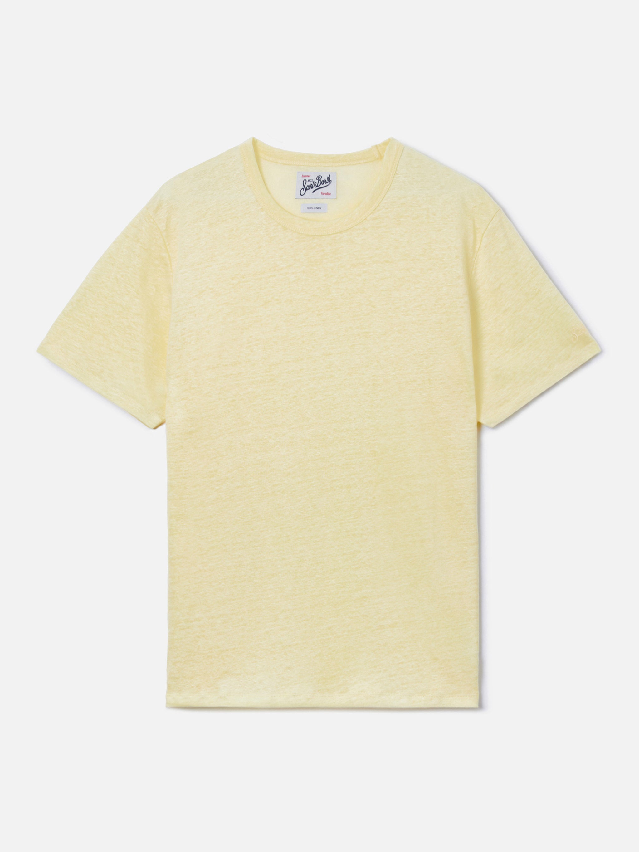 mc2-saint-barth-t-shirt-ecstasea-in-puro-lino-giallo-con-logo-ricamato image 1