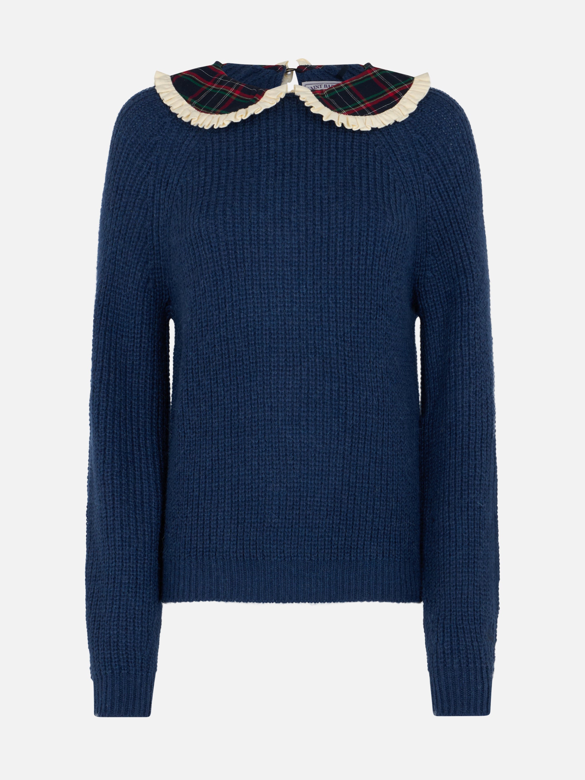 mc2-saint-barth-calia-maglione-donna-blu-navy-coste-collo-tartan image 4