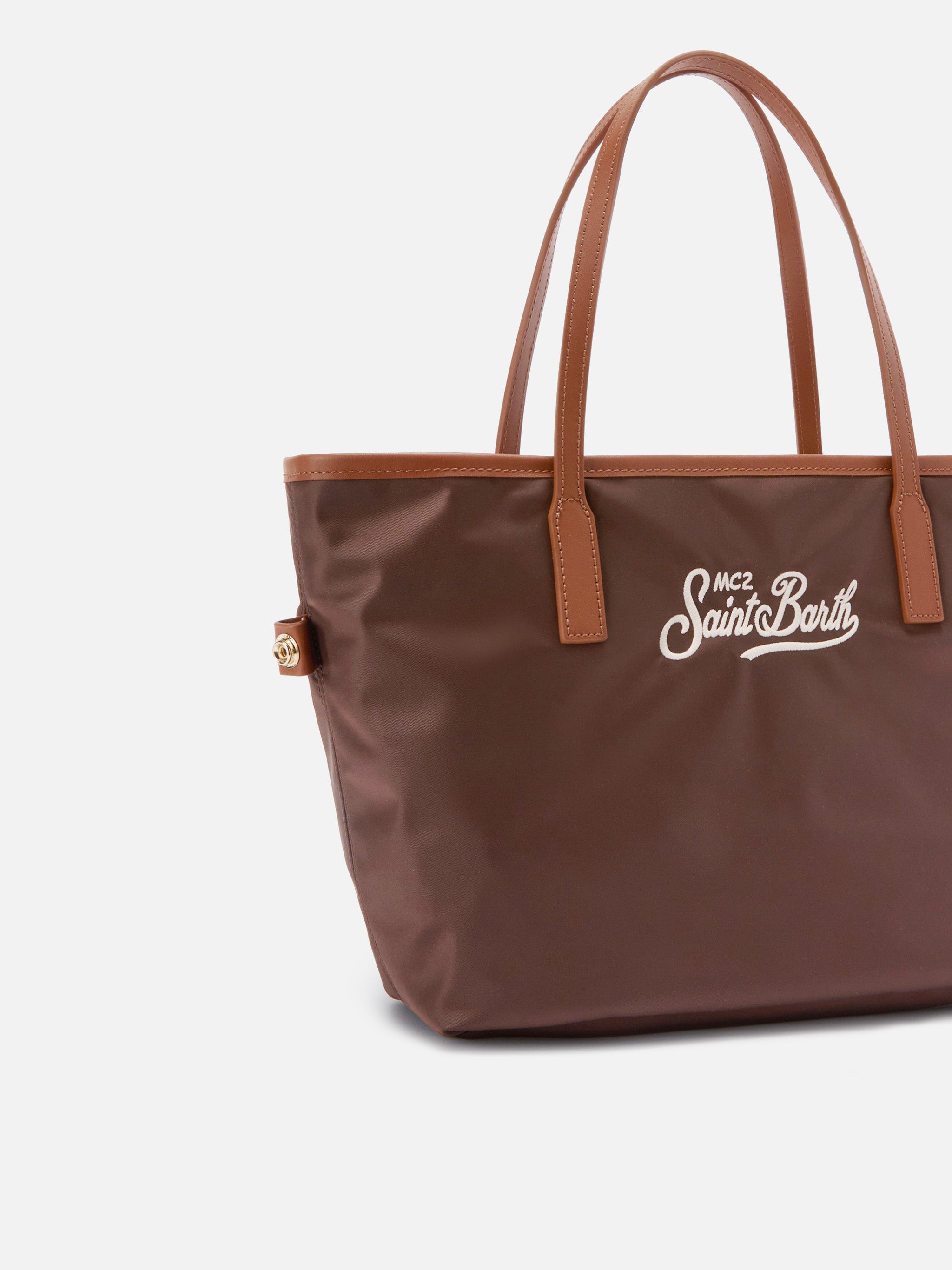 mc2-saint-barth-city-medium-borsa-in-nylon-marrone-con-logo-ricamato image 3