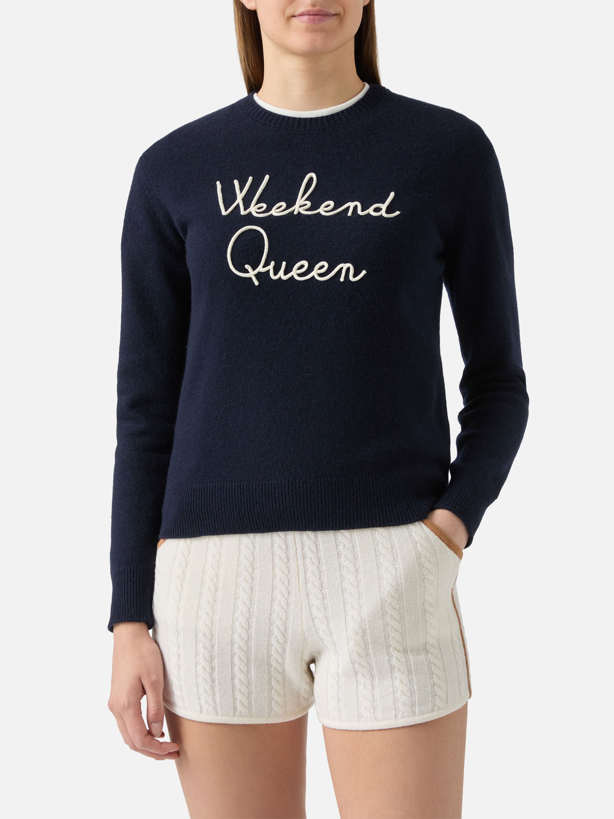 mc2-saint-barth-maglione-new-queen-donna-blu-misto-cashmere-ricamo-weekend-queen image 1