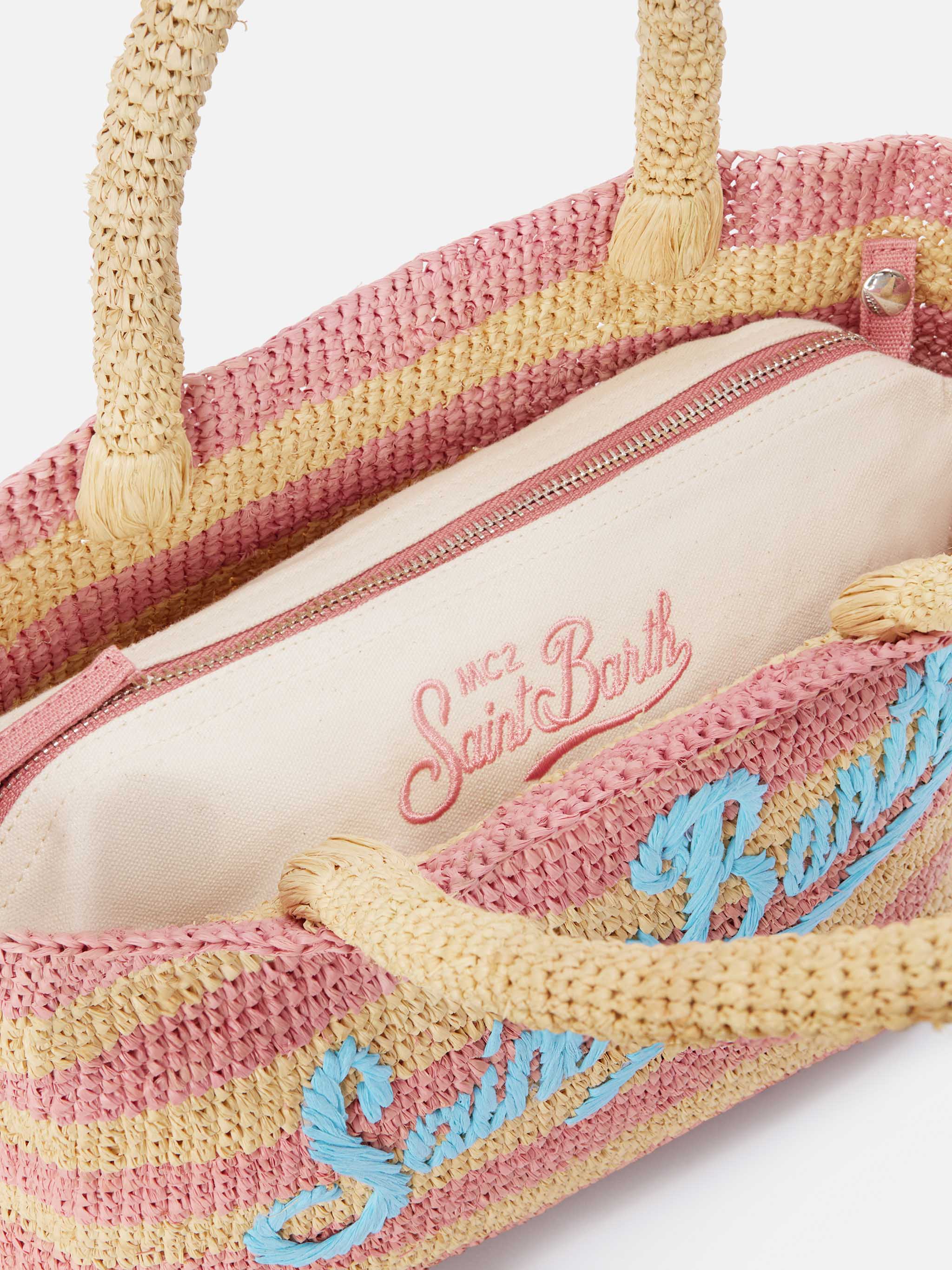 mc2-saint-barth-beach-medium-borsa-mare-raffia-rosa-a-righe image 5