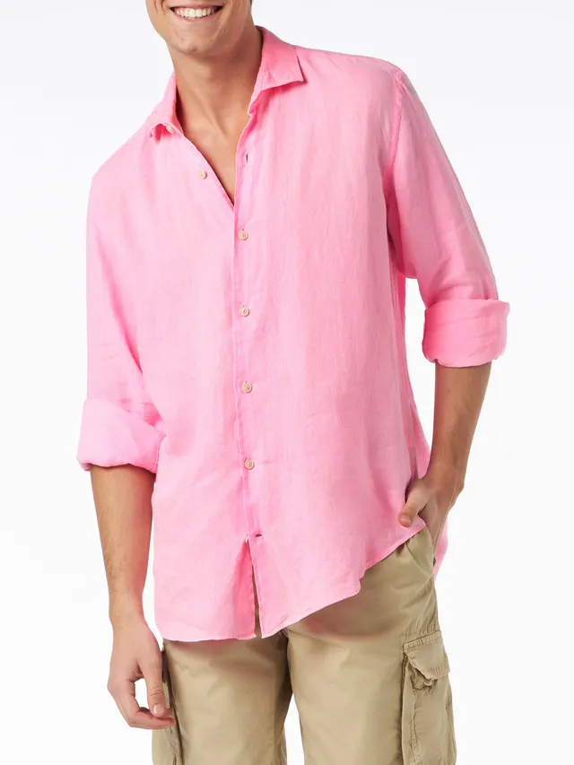 mc2-saint-barth-pamplona-camicia-uomo-lino-rosa-fluo-watercolor image 1