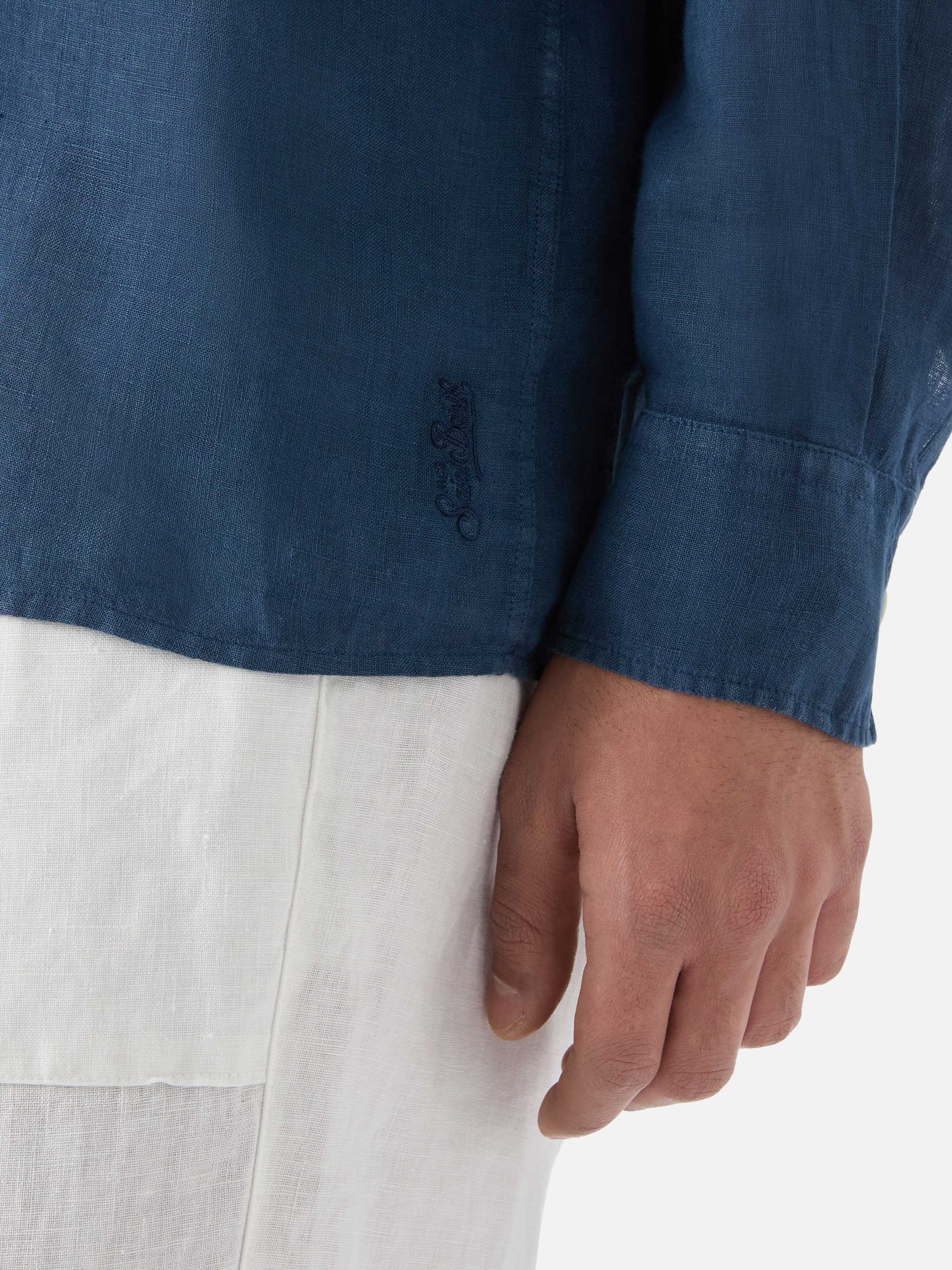mc2-saint-barth-polo-raphael-in-puro-lino-blu-navy-da-uomo image 4