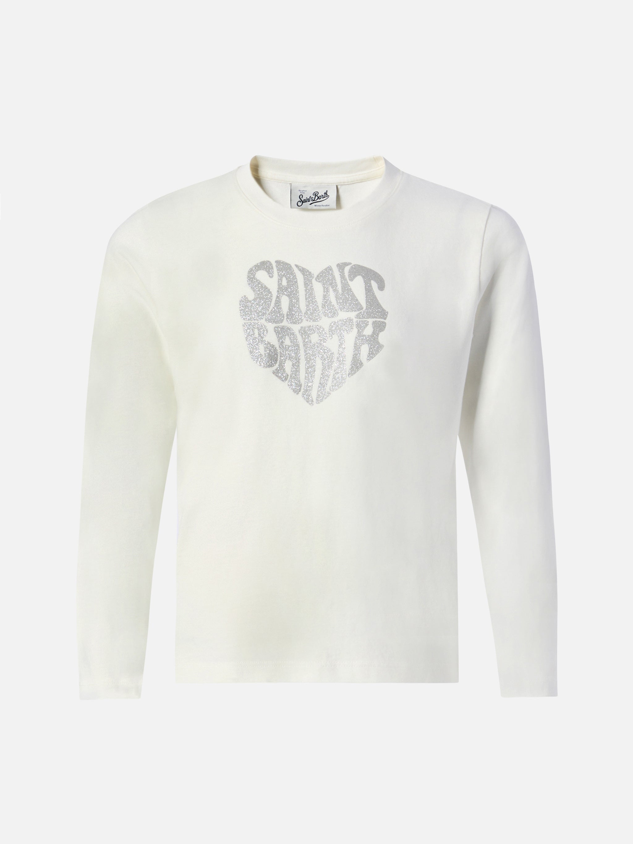 mc2-saint-barth-penny-t-shirt-bambina-bianca-con-stampa-glitter-maniche-lunghe image 1
