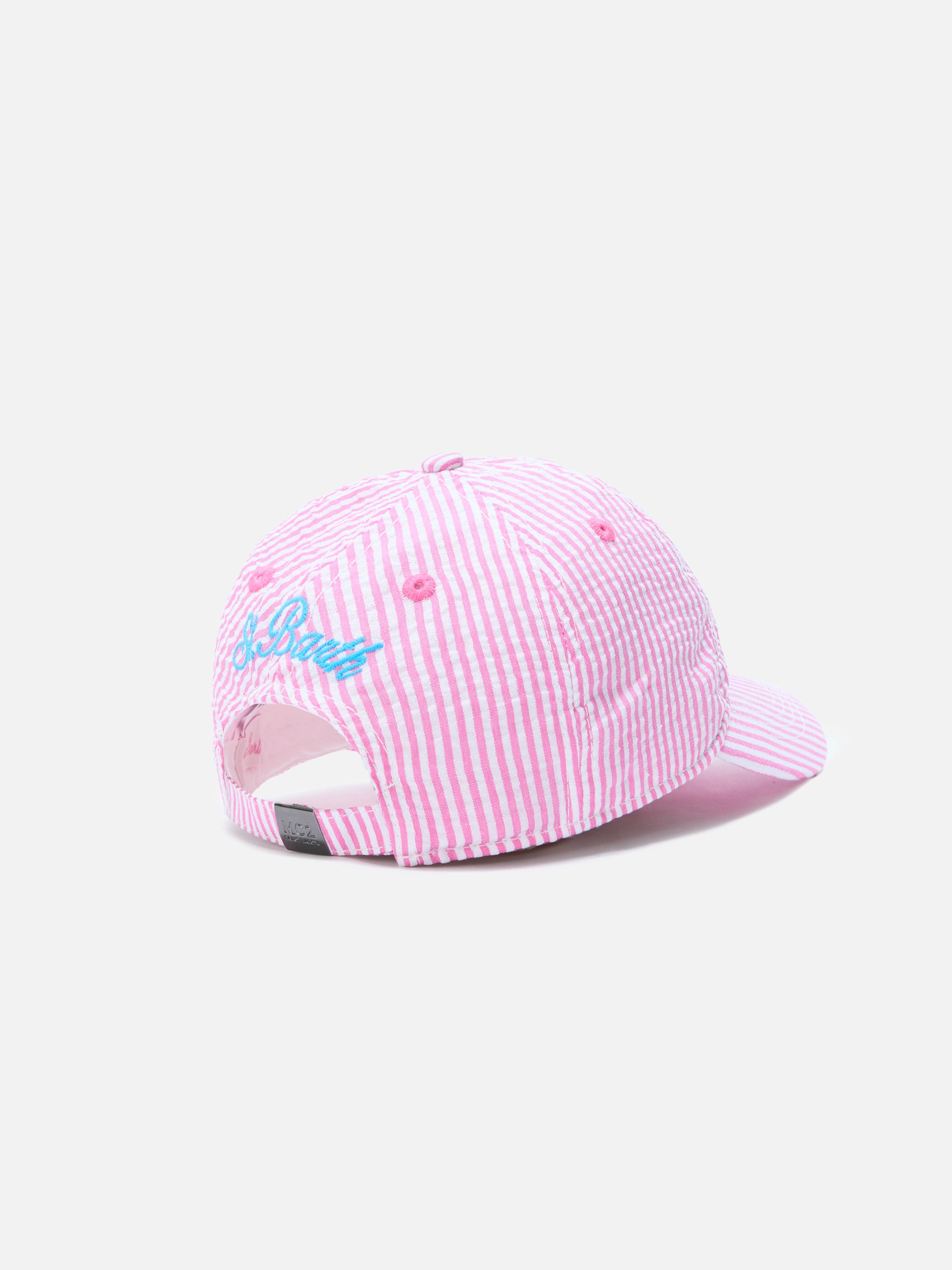 mc2-saint-barth-basb0008-cappellino-baseball-bambina-in-cotone-seersucker-rosa-e image 3