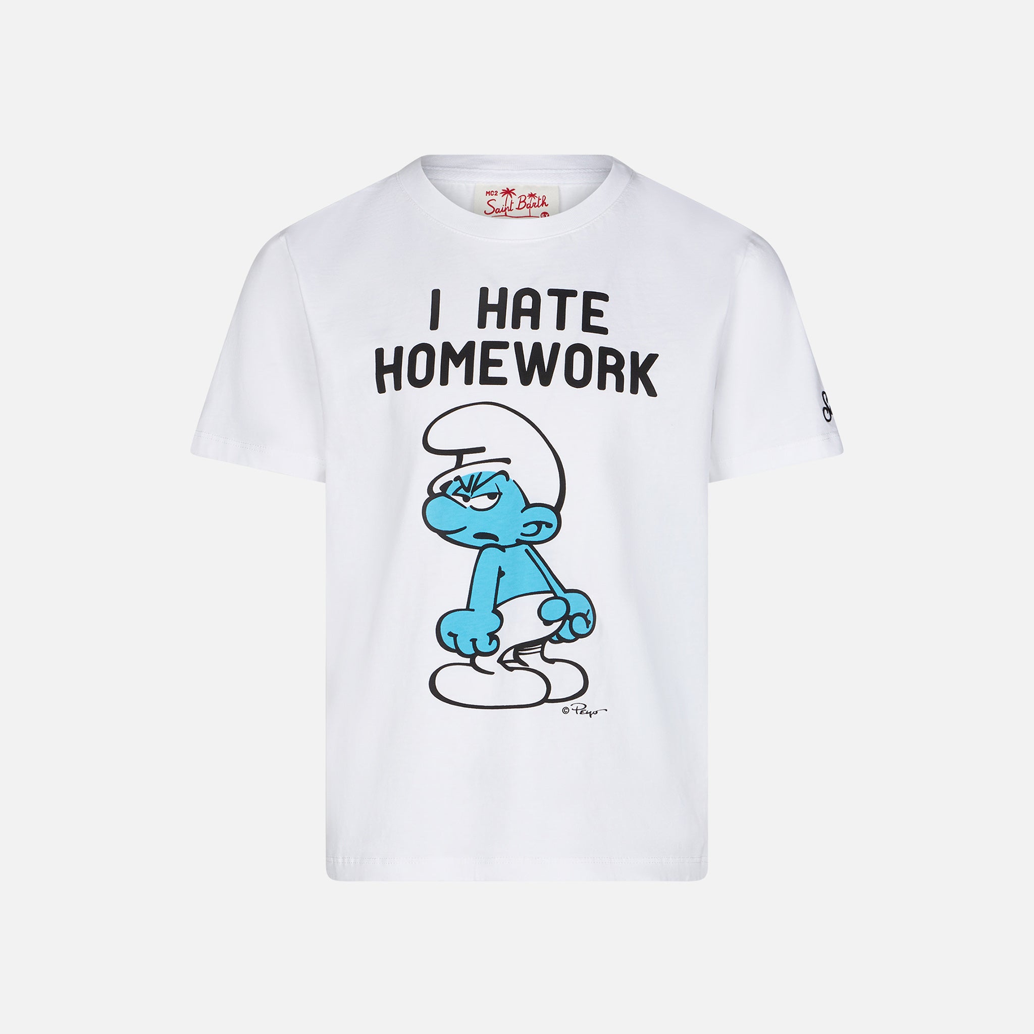 mc2-saint-barth-t-shirt-bambino-cotone-bianca-puffi-special-edition image 1