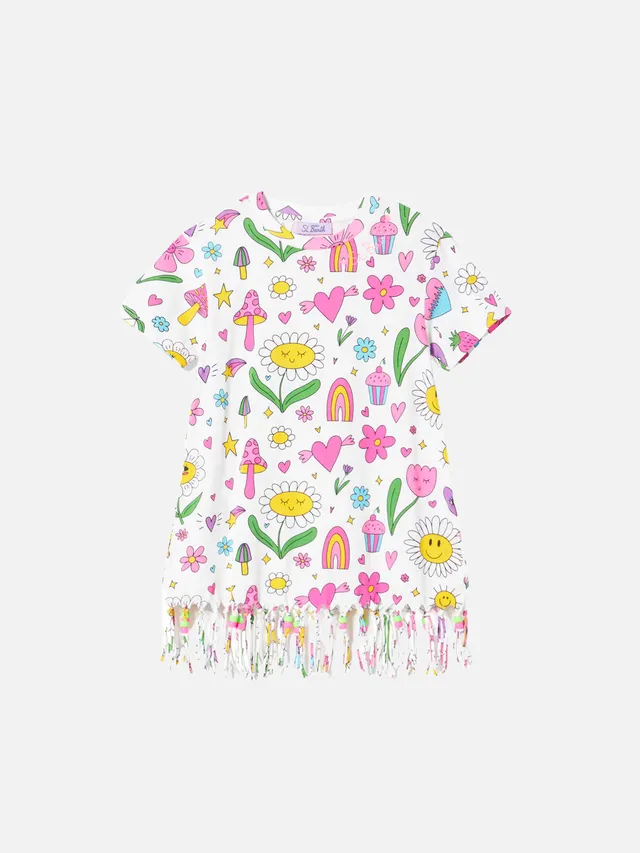 mc2-saint-barth-abito-da-bambina-in-cotone-bianco-con-stampa-e-charms image 1