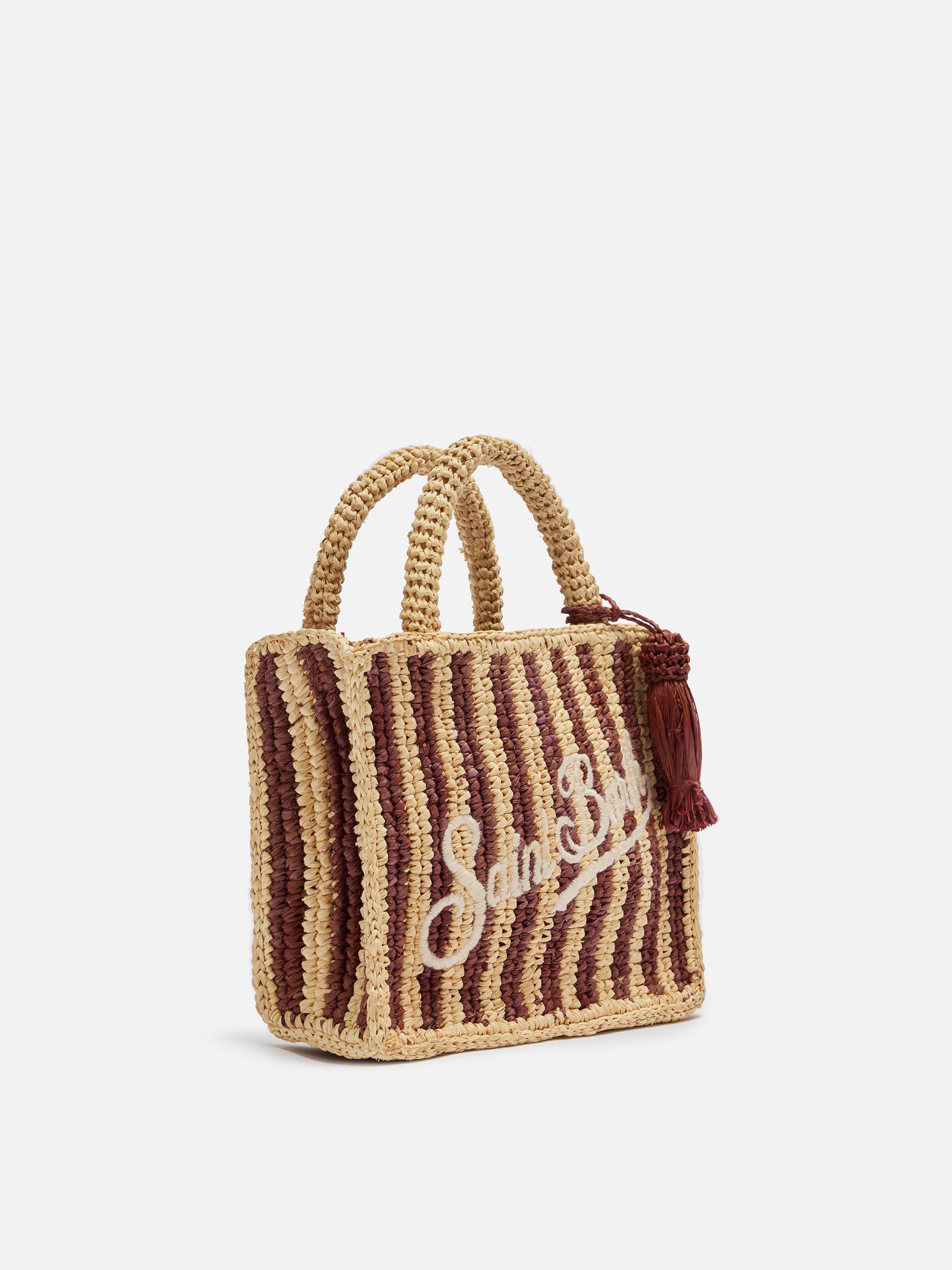 mc2-saint-barth-mini-vanity-borsa-rafia-a-righe-marroni-logo-ricamato image 4