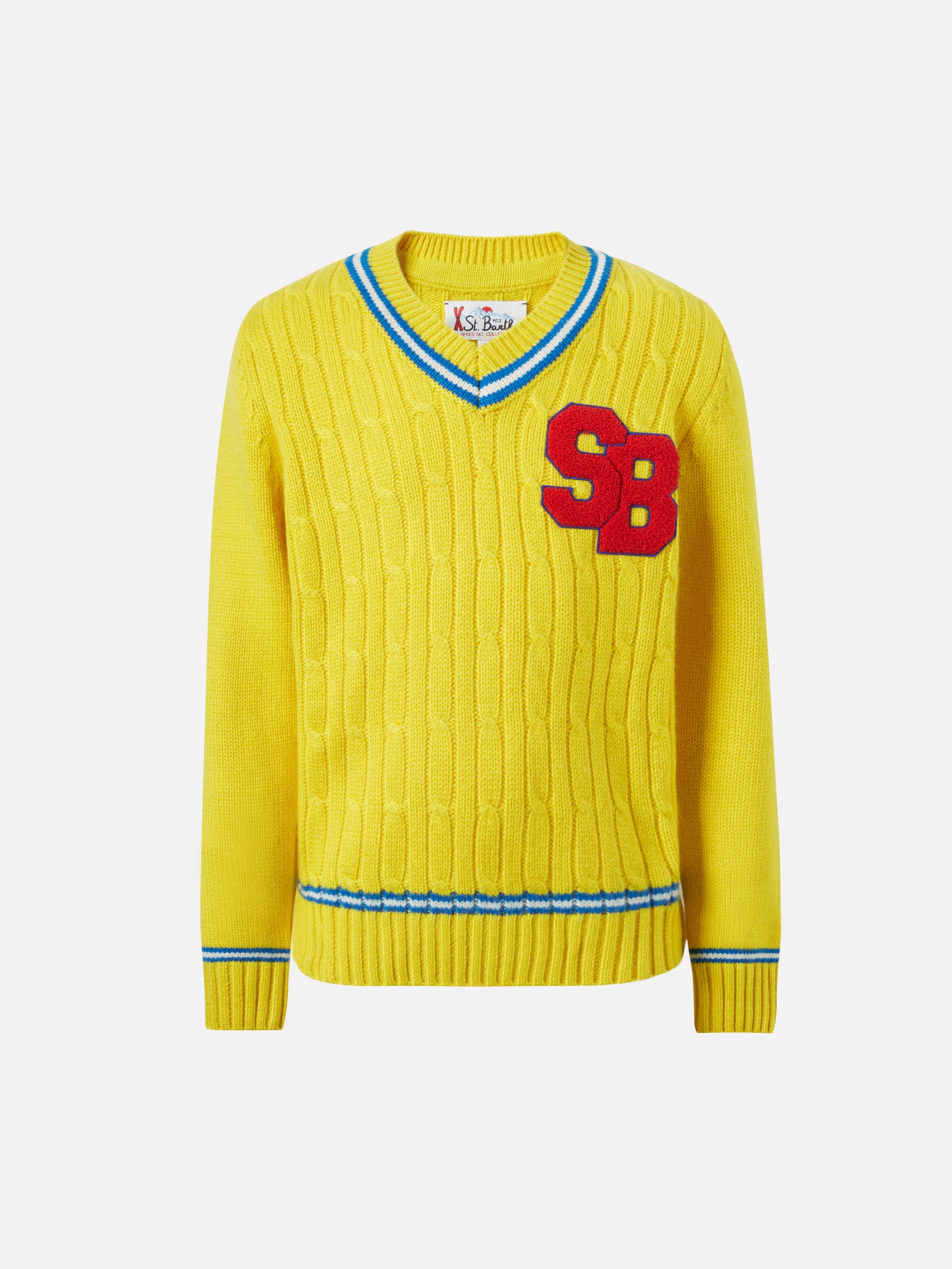 mc2-saint-barth-maglione-roger-jr-bambino-a-trecce-giallo-misto-cashmere-patch-s image 1