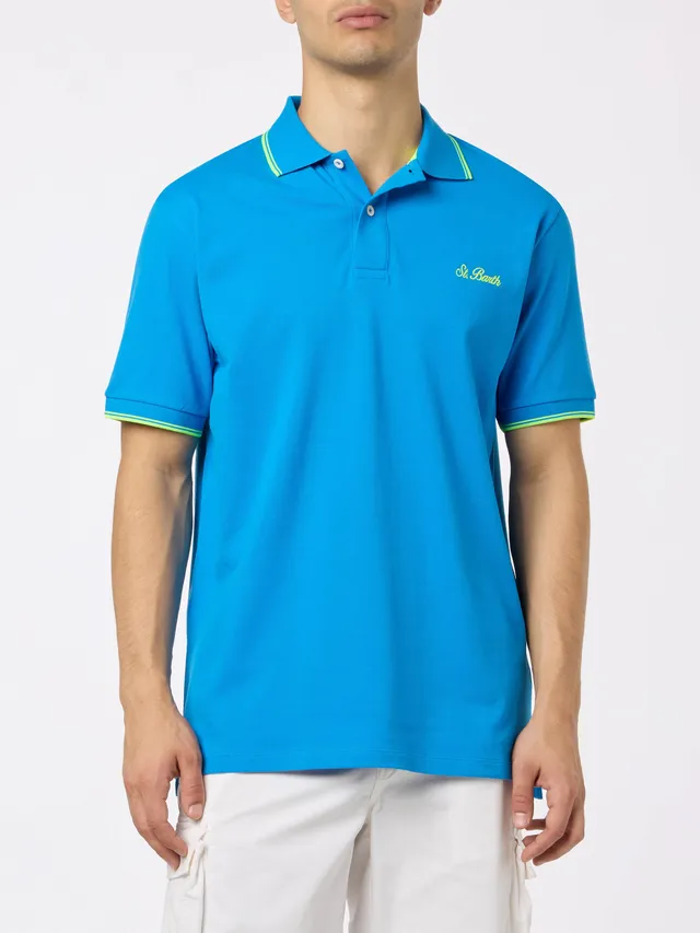 polo-mc2-saint-barth-beverly-hills-in-cotone-piqu-bluette-con-ricamo-palme image 1