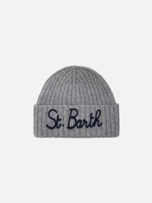 mc2-saint-barth-berretto-wengen-in-misto-cashmere-grigio-con-ricamo-st-barth image 1