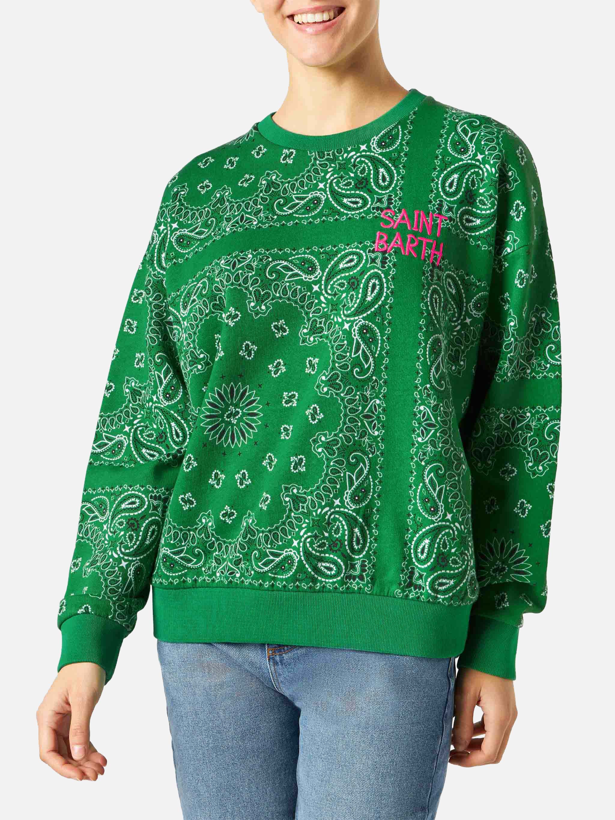 mc2-saint-barth-stardust-felpa-donna-in-cotone-verde-fantasia-bandana image 3