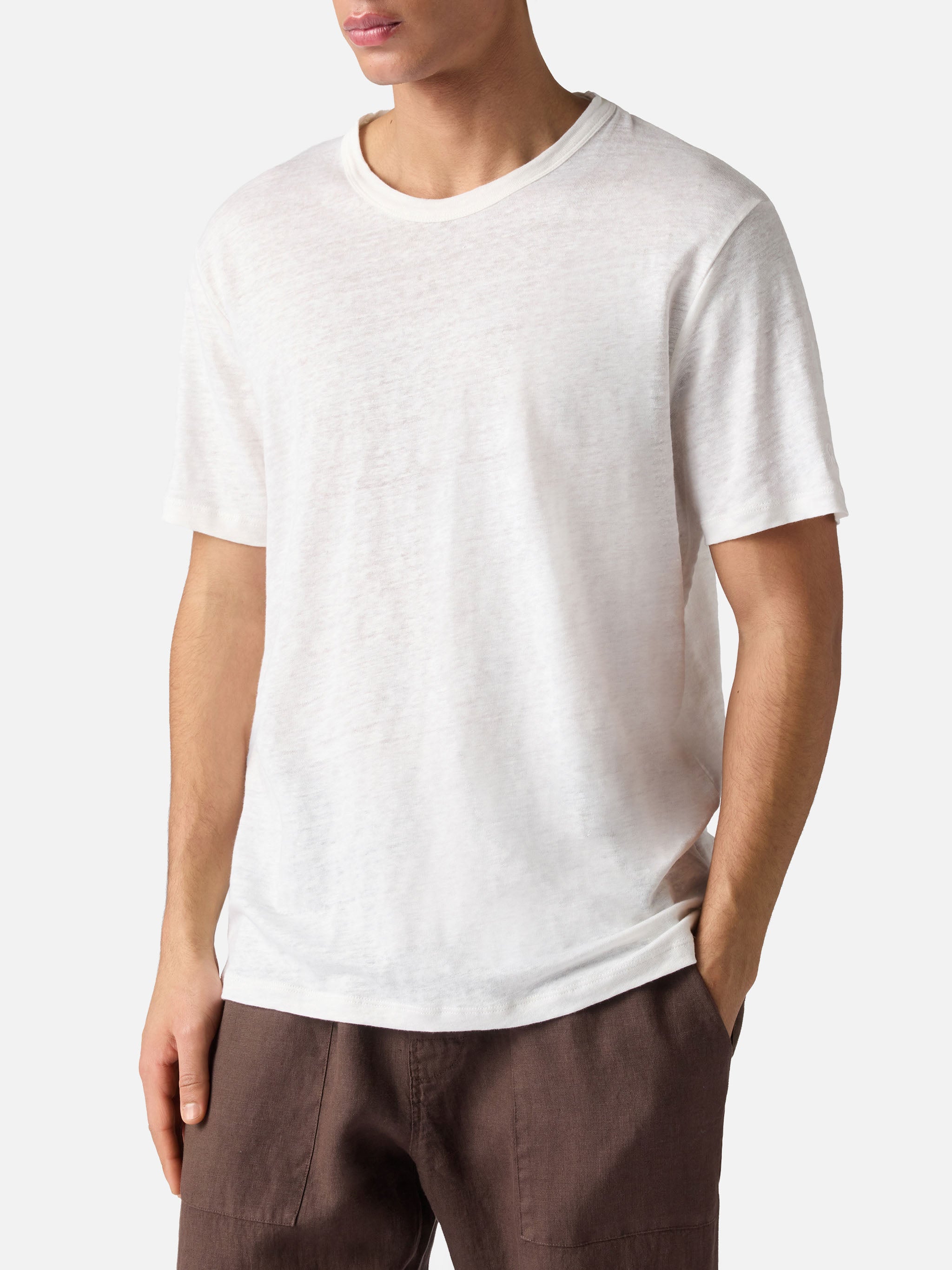 mc2-saint-barth-ecstasea-t-shirt-uomo-in-puro-lino-bianca-logo-ricamato image 2