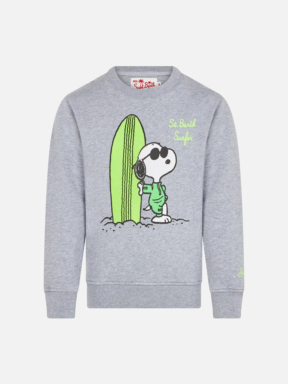 mc2-saint-barth-bobb001-felpa-bambino-snoopy-surfista-peanuts-grigia image 1