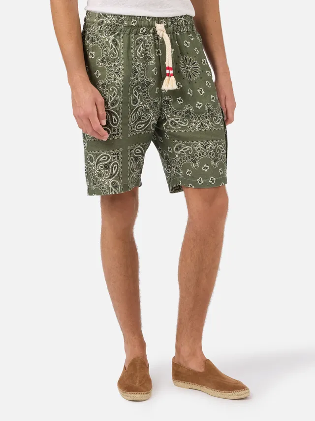 mc2-saint-barth-bermuda-marseille-uomo-in-lino-bandana-verde-militare image 1