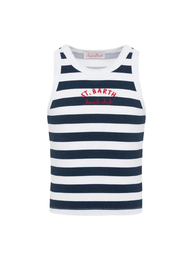 mc2-saint-barth-top-corto-blue-jr-in-maglia-a-coste-a-righe-blu-navy-con-ricamo- image 1