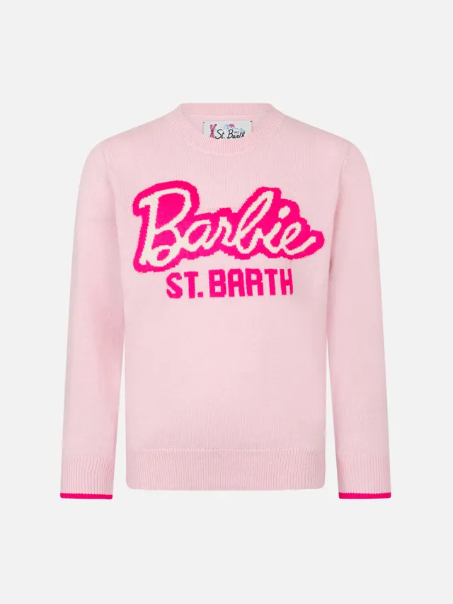 mc2-saint-barth-maglione-da-bambina-a-girocollo-rosa-con-stampa-barbie-edizione- image 1