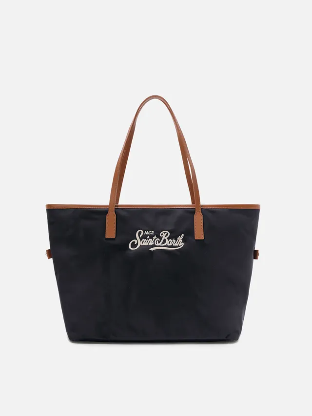 mc2-saint-barth-city-regular-borsa-shopper-nylon-nera-con-logo-ricamato image 1