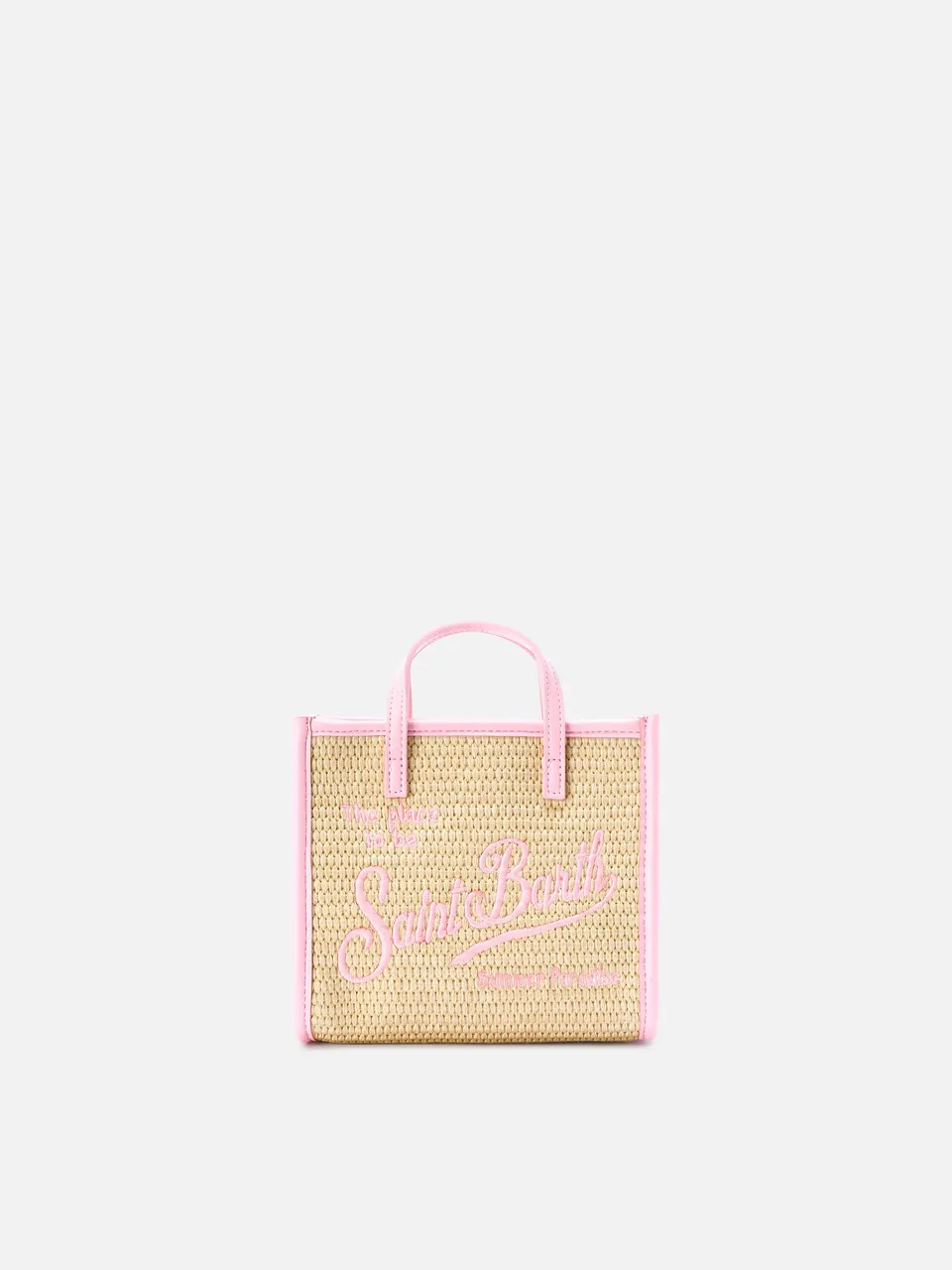 mc2-saint-barth-vivian-mini-borsa-in-tessuto-effetto-paglia-beige-con-logo-rosa image 1