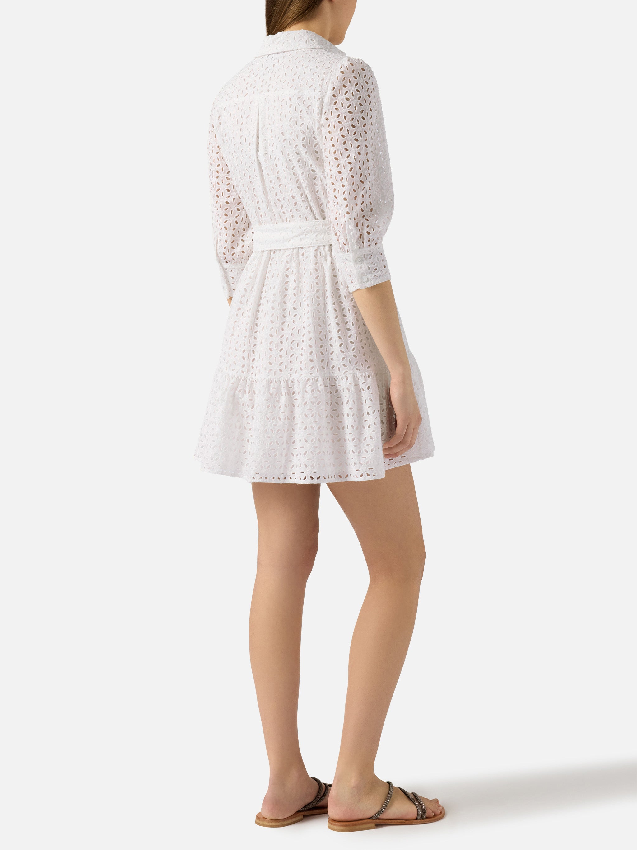 mc2-saint-barth-abito-corto-donna-in-cotone-bianco-con-ricami-e-volant image 3