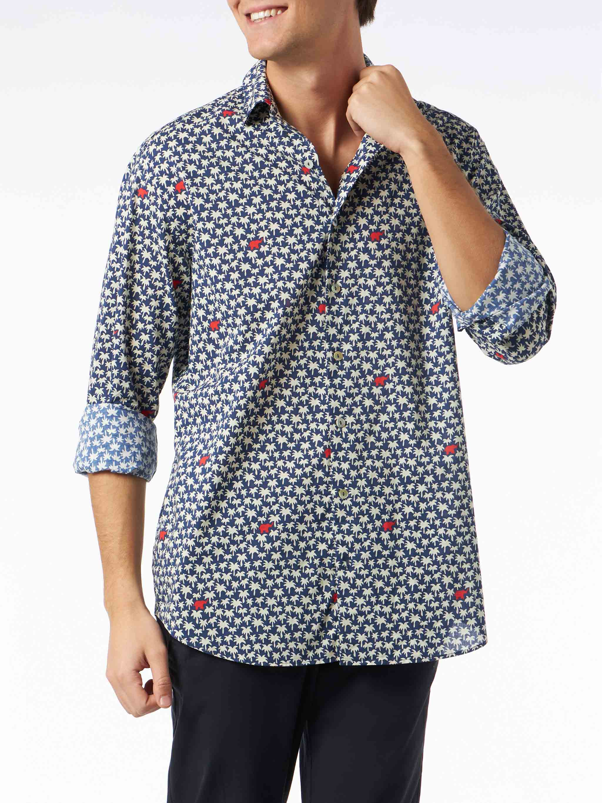 camicia-sikelia-mc2-saint-barth-in-mussola-di-cotone-con-stampa-palme-blu image 1