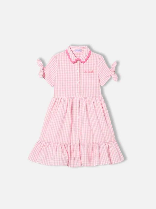 mc2-saint-barth-abito-bambina-cotone-vichy-bianco-rosa image 1