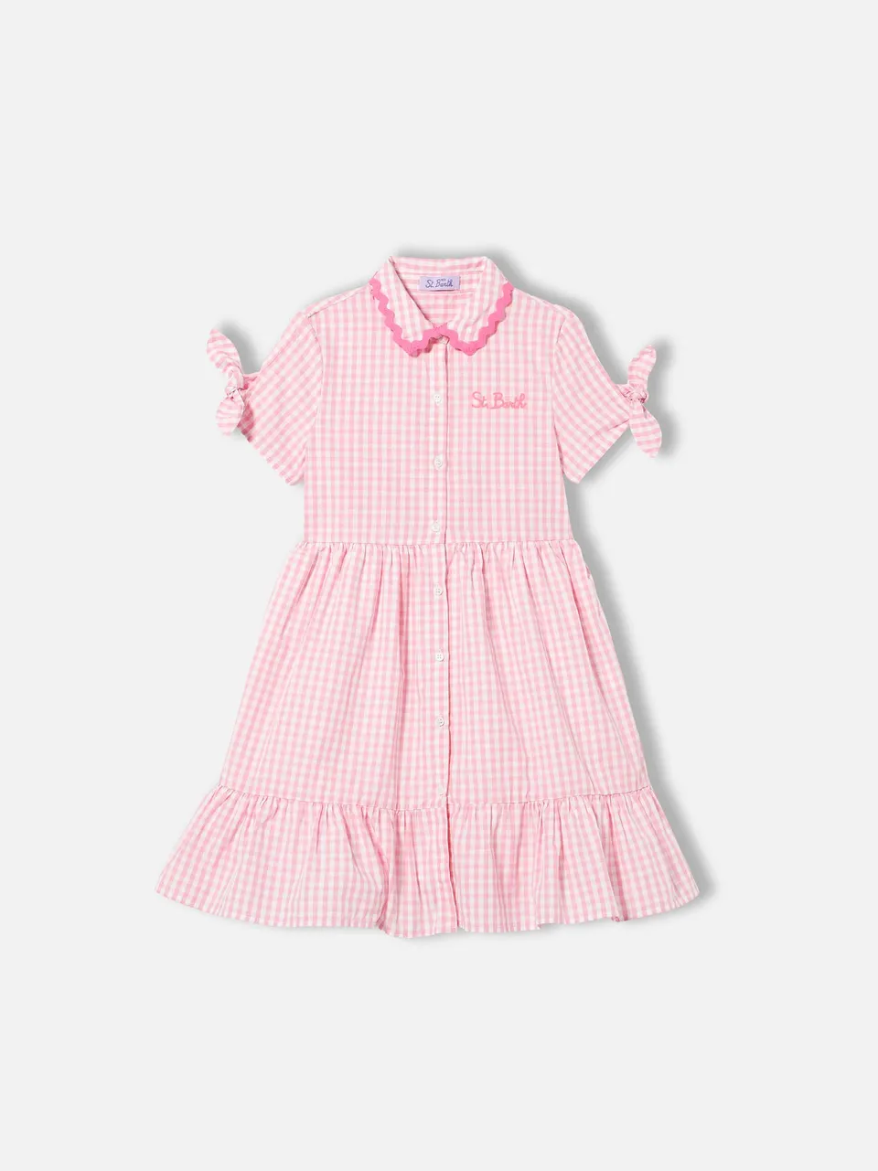 mc2-saint-barth-abito-bambina-cotone-vichy-bianco-rosa image 1