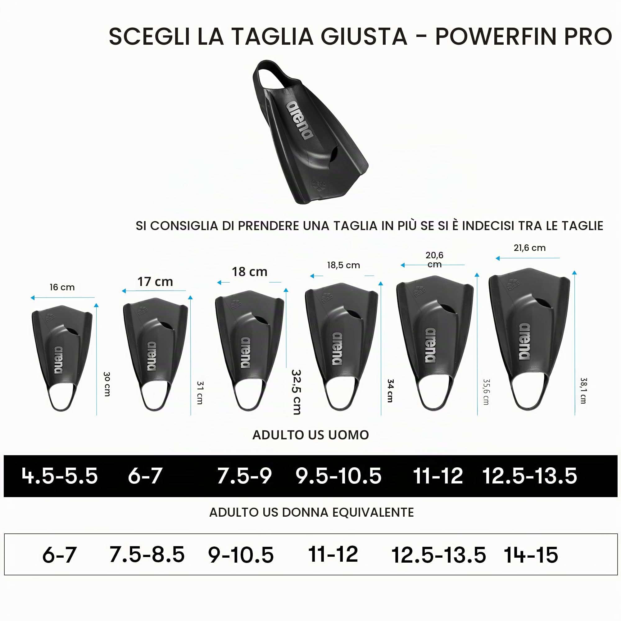 arena-powerfin-pro-ii-pinne-corte-nuoto-unisex-100-silicone-mis-40-41 image 5