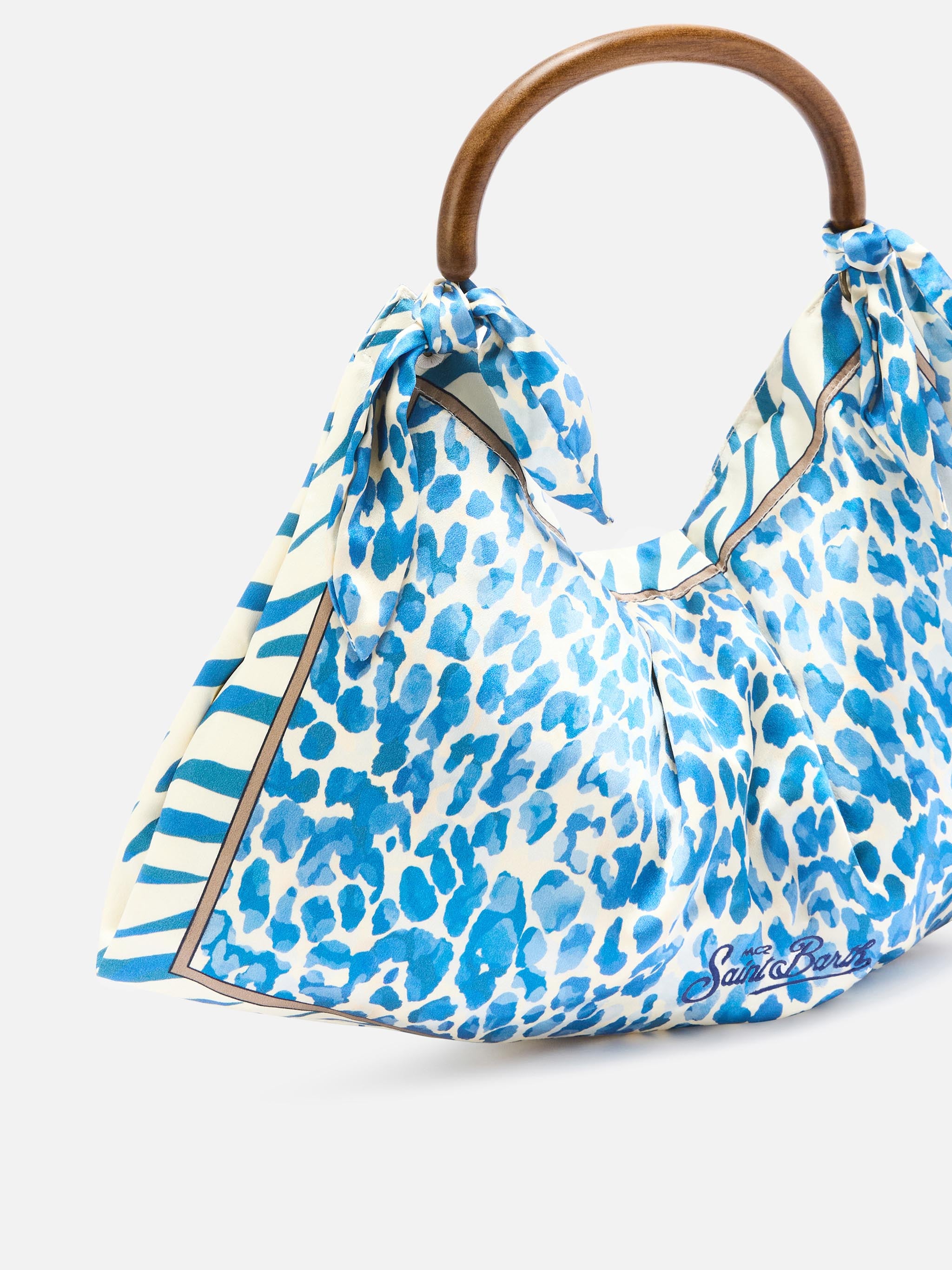 mc2-saint-barth-foulard-borsa-in-seta-blu-avorio-manico-legno-animalier image 3