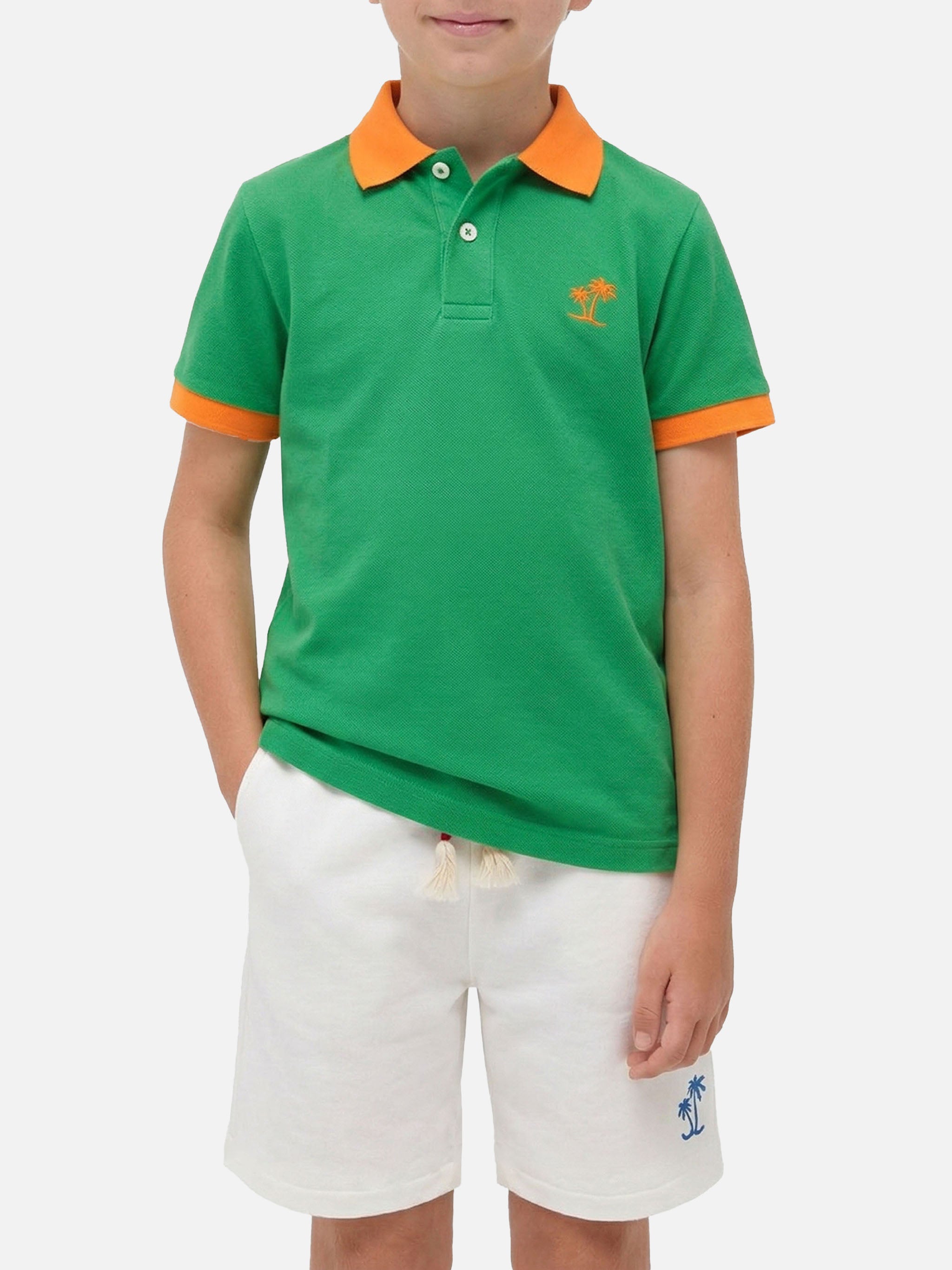 mc2-saint-barth-polo-bambino-piquet-verde-logo-arancione image 2