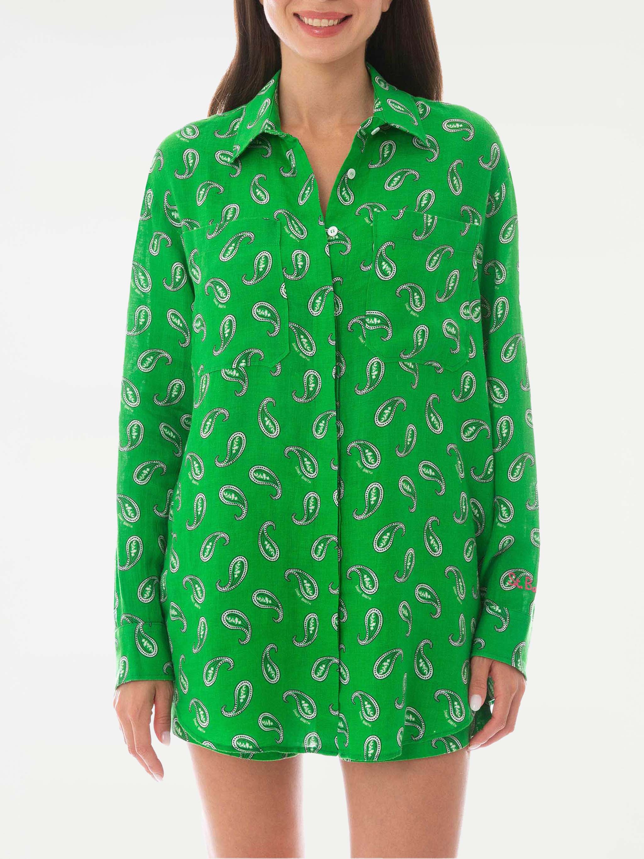 mc2-saint-barth-camicia-uomo-in-lino-verde-stampa-paisley image 1