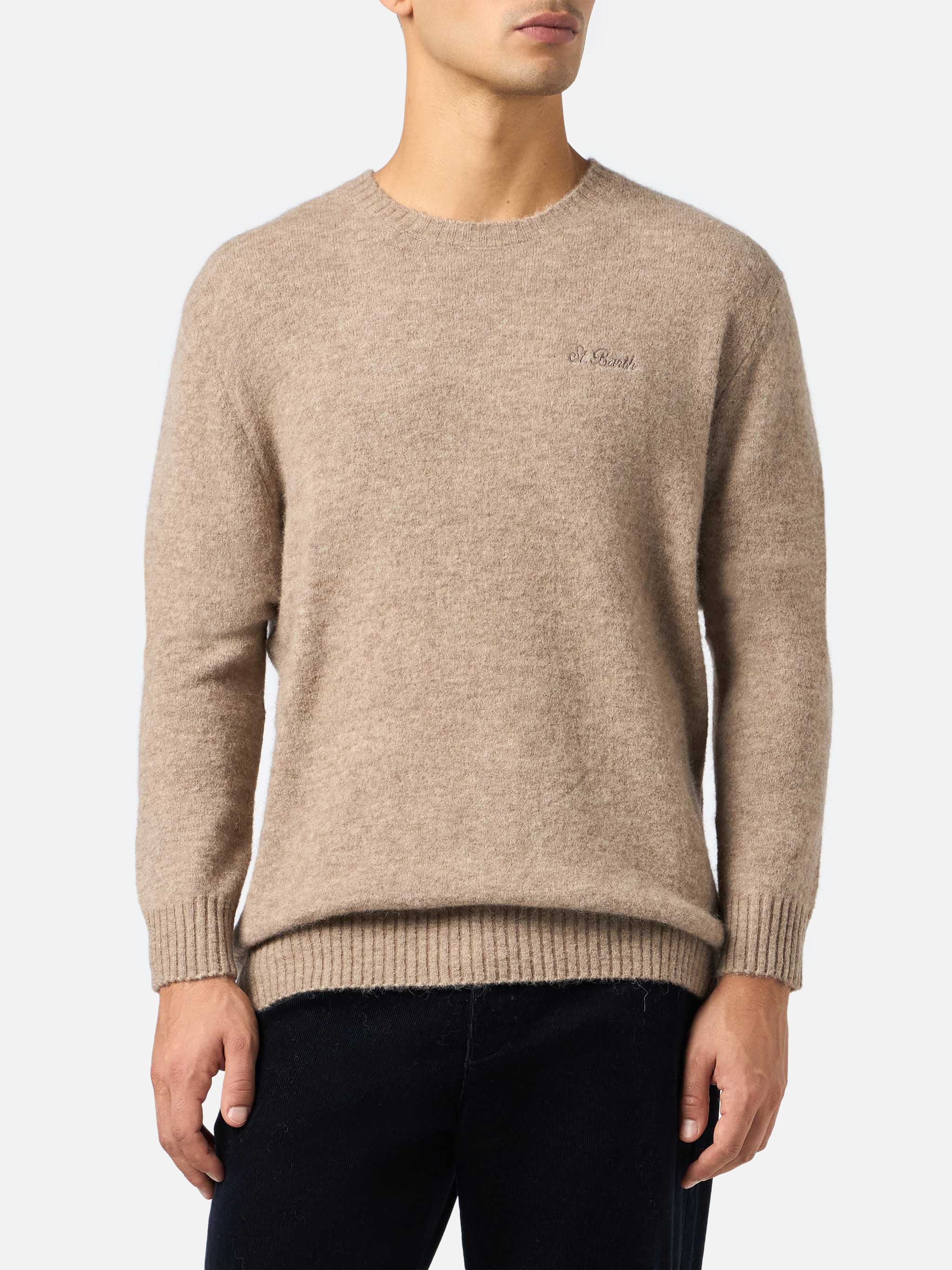 mc2-saint-barth-regent-maglione-uomo-girocollo-alpaca-stretch-marrone image 1