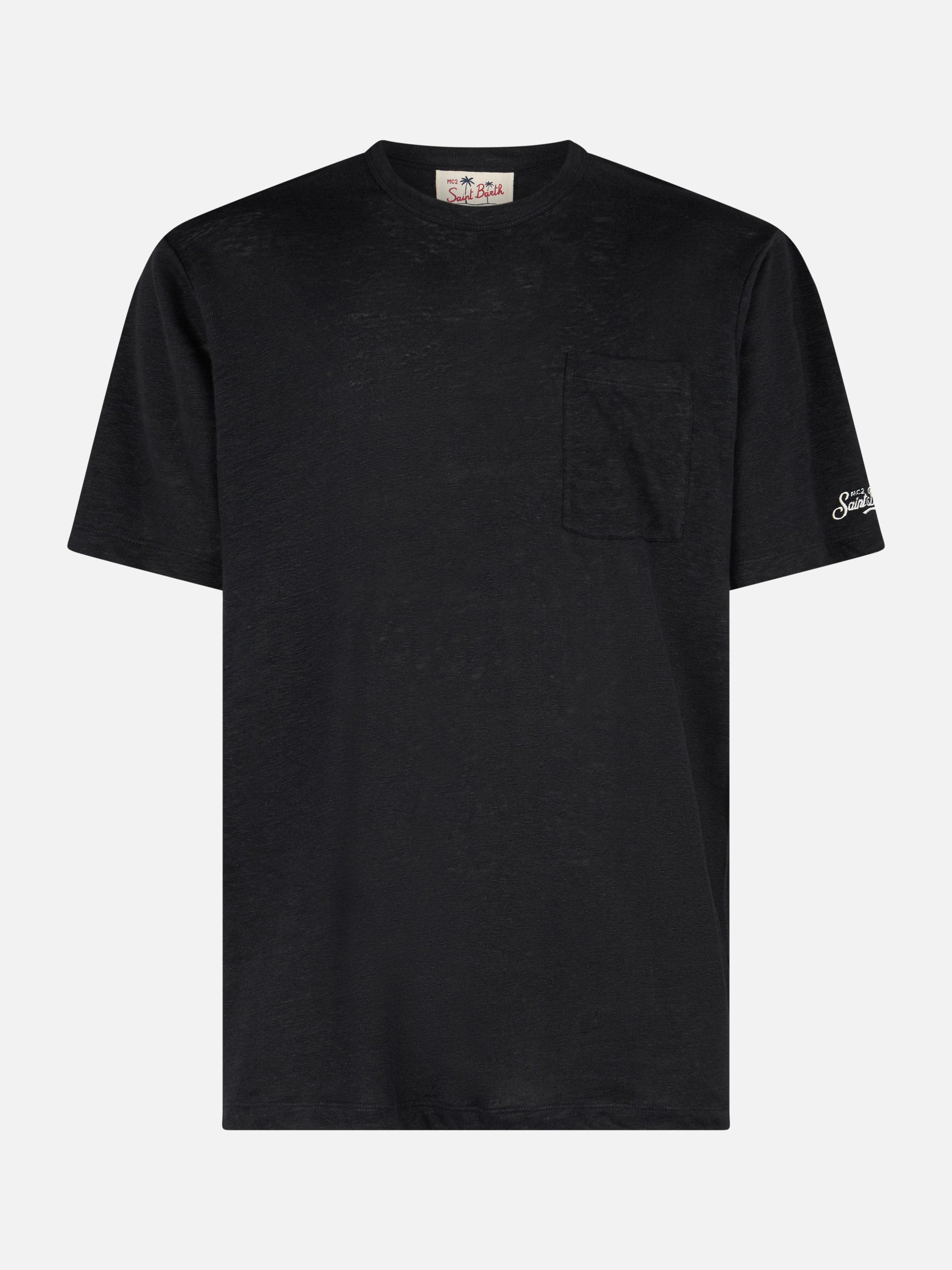 mc2-saint-barth-t-shirt-uomo-ecstasea-nera-in-lino-jersey-con-taschino image 1