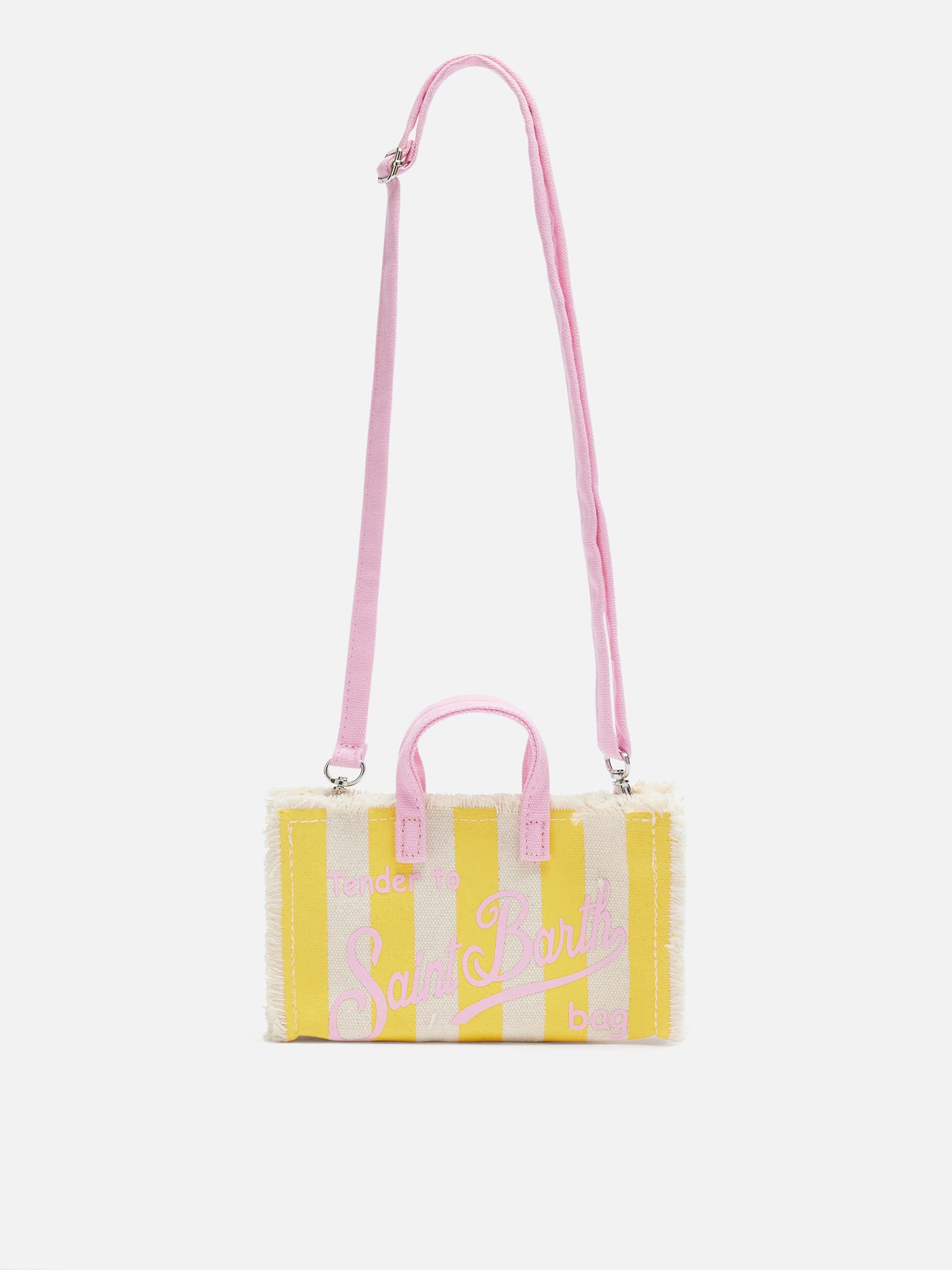 phone-bag-mc2-saint-barth-in-canvas-di-cotone-con-stampa-a-righe-gialle image 1