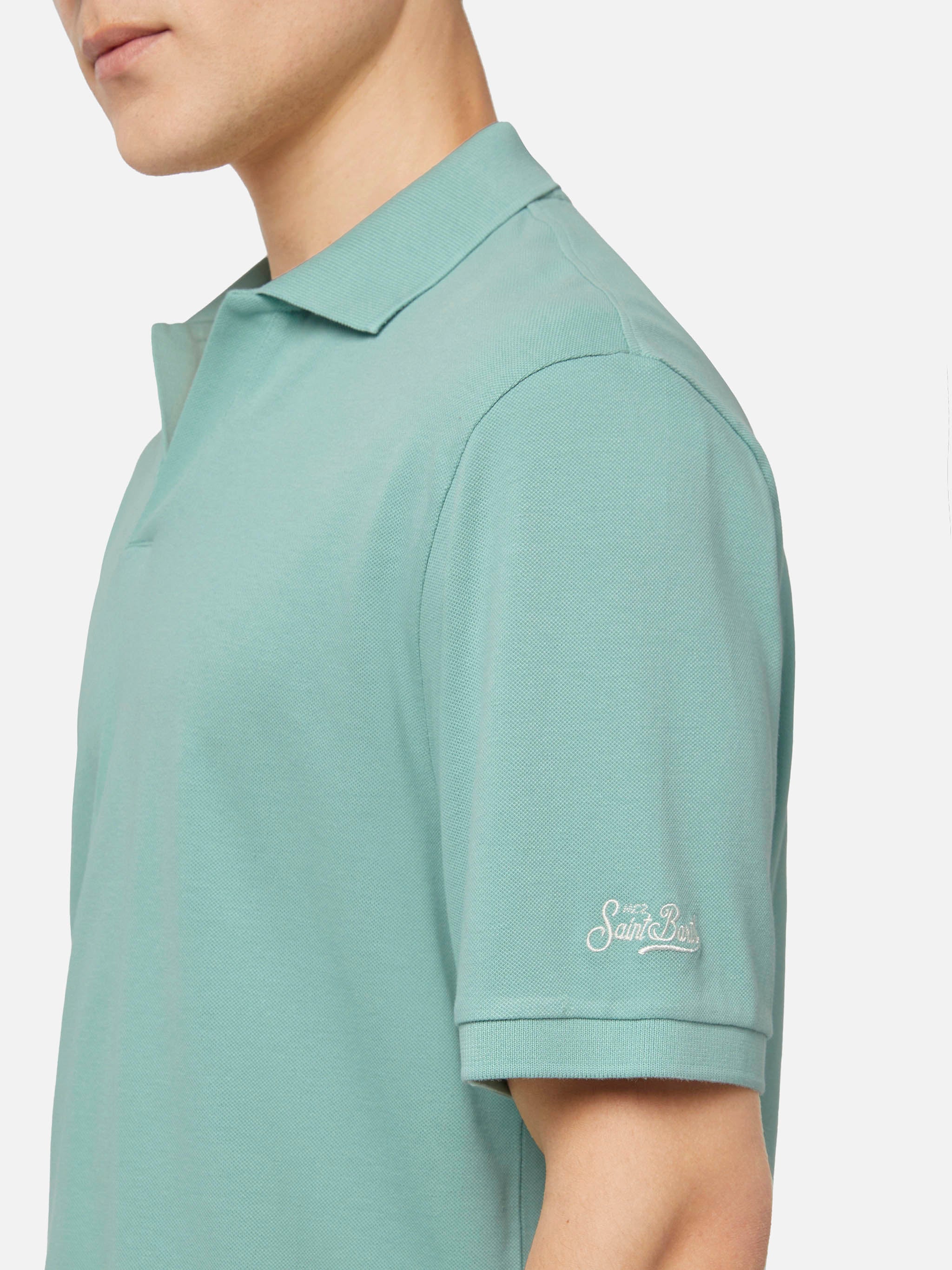 mc2-saint-barth-polo-charles-in-piquet-di-cotone-verde-salvia-senza-bottoni image 2