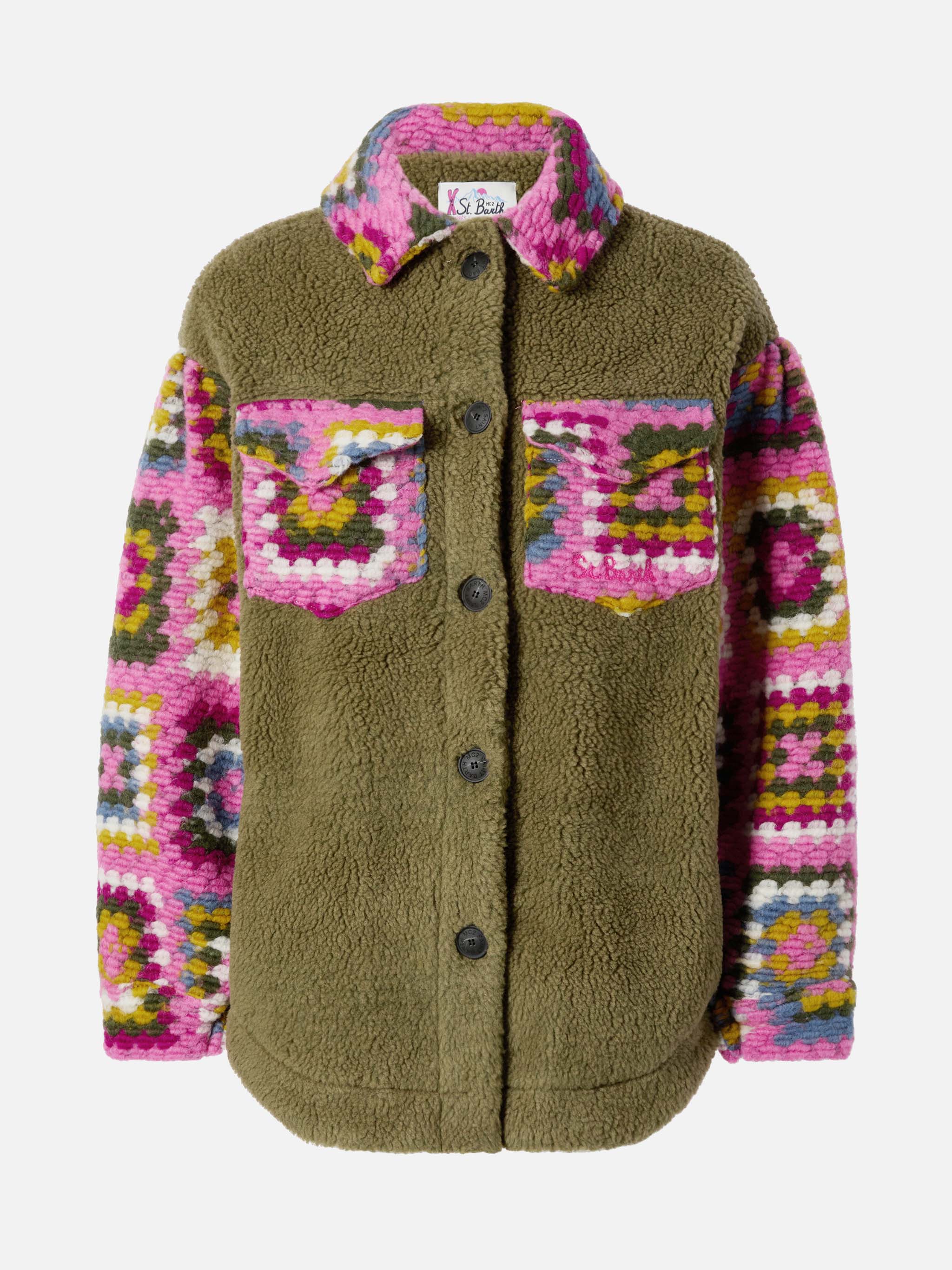 mc2-saint-barth-elys-overshirt-verde-militare-effetto-sherpa-con-crochet image 5