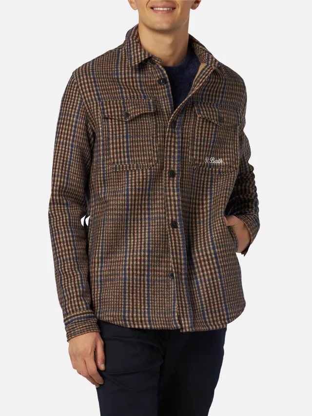 mc2-saint-barth-burton-camicia-overshirt-principe-di-galles-marrone image 1