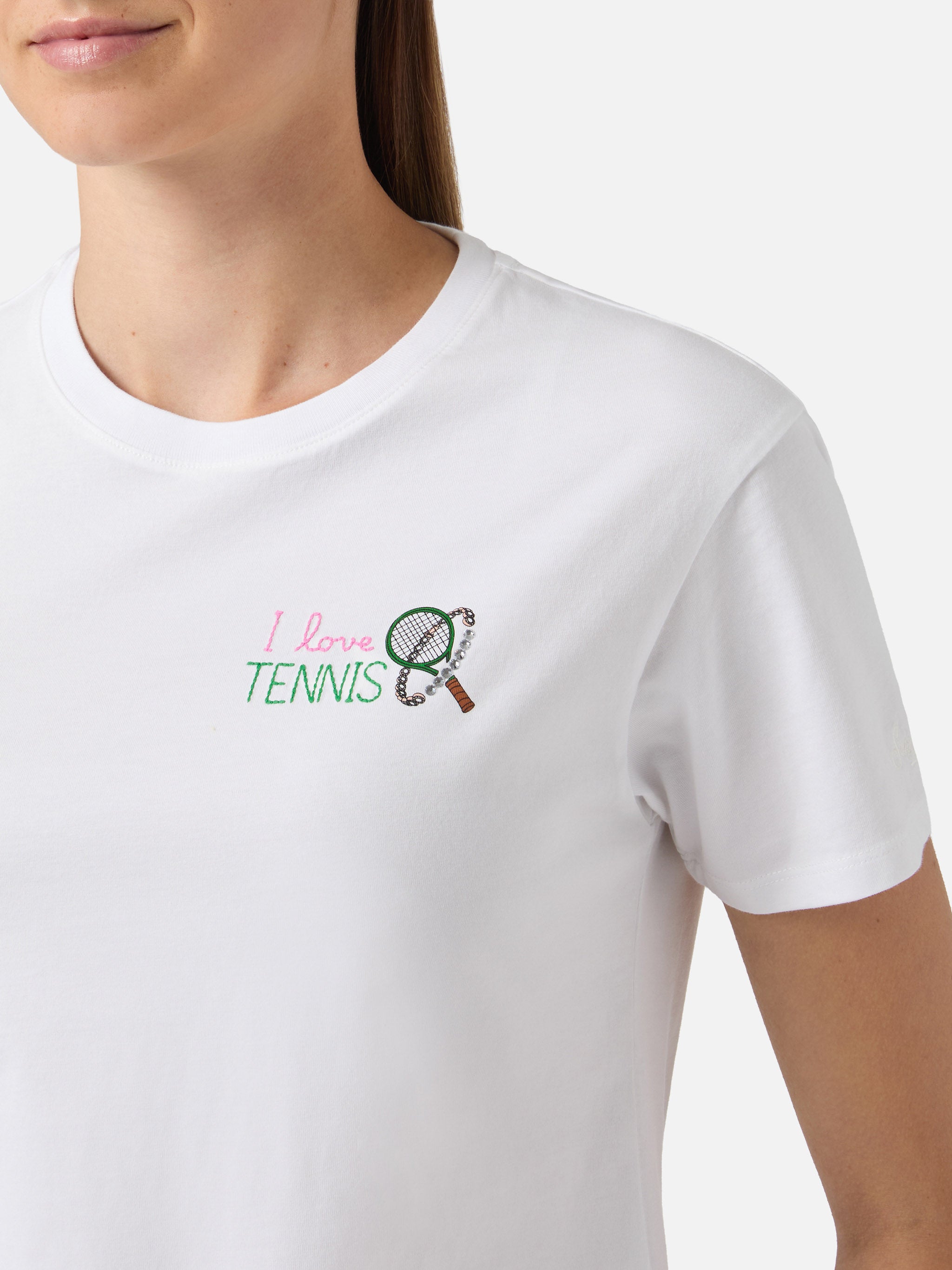 mc2-saint-barth-t-shirt-emilie-donna-bianca-i-love-tennis-con-strass image 1