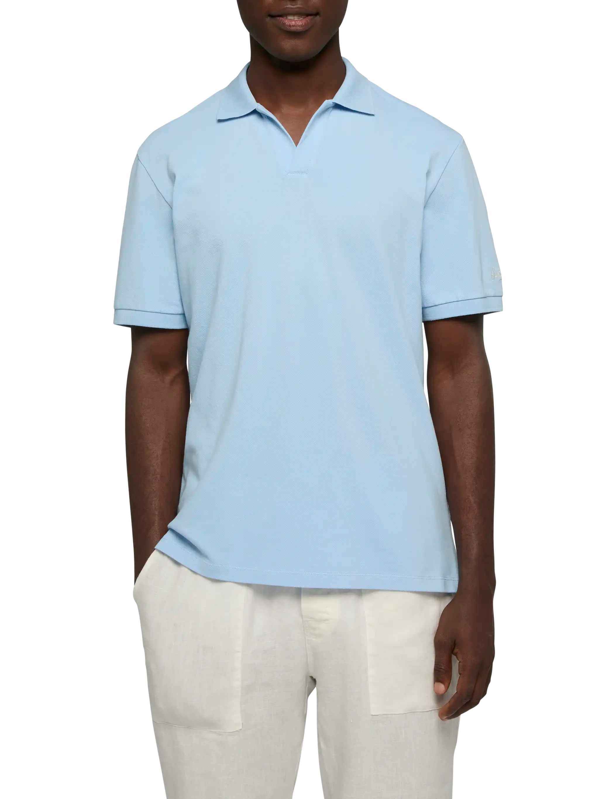 mc2-saint-barth-polo-charles-in-piquet-di-cotone-azzurro-senza-bottoni image 1
