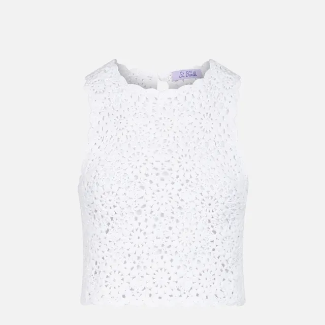 mc2-saint-barth-medison-top-halterneck-donna-crochet-cotone-bianco-fiori image 1