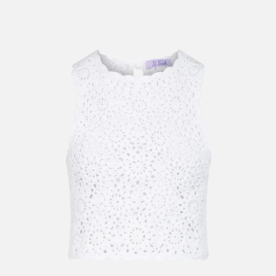 mc2-saint-barth-medison-top-halterneck-donna-crochet-cotone-bianco-fiori image 1
