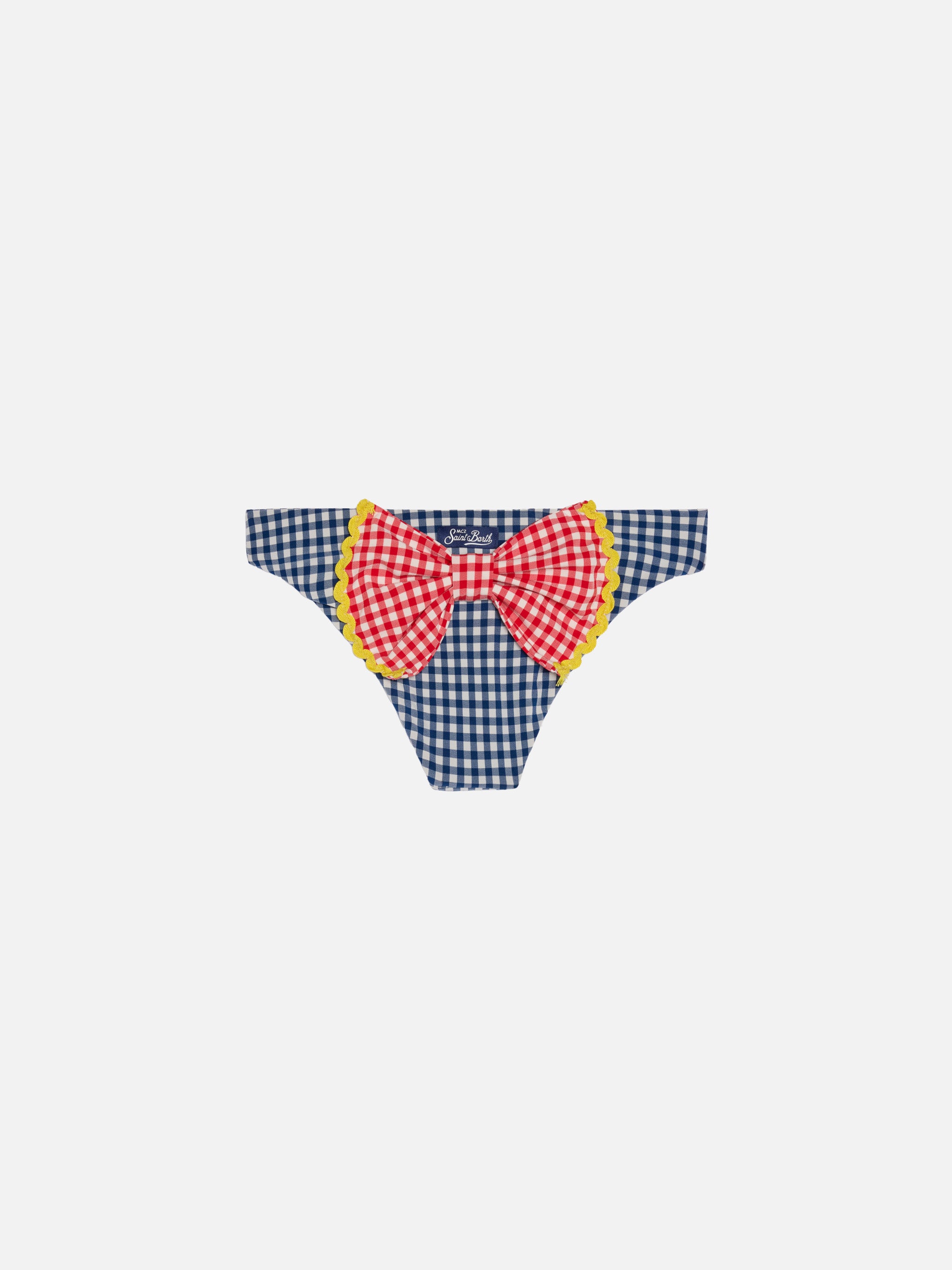 mc2-saint-barth-slip-da-bagno-bambina-stampa-vichy-blu-con-fiocco image 1