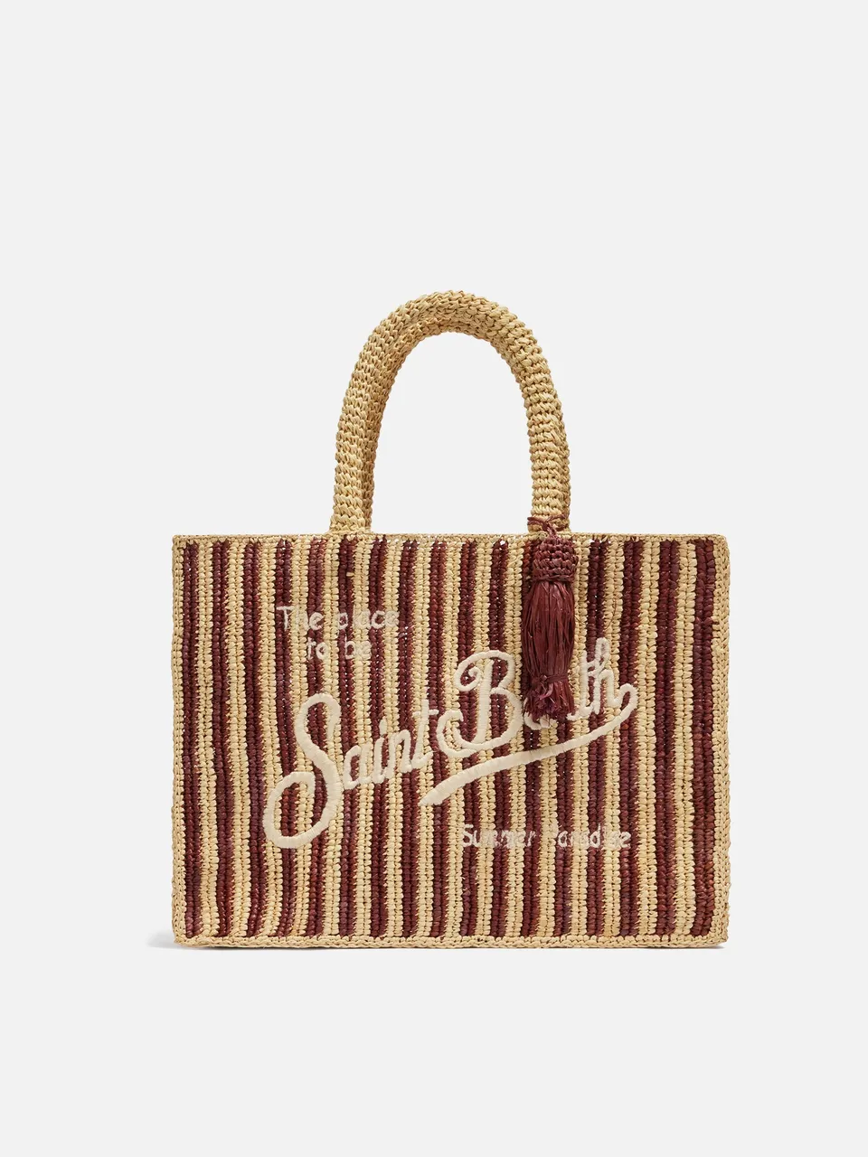 mc2-saint-barth-borsa-colette-rafia-marrone-a-righe-con-logo-ricamato image 1