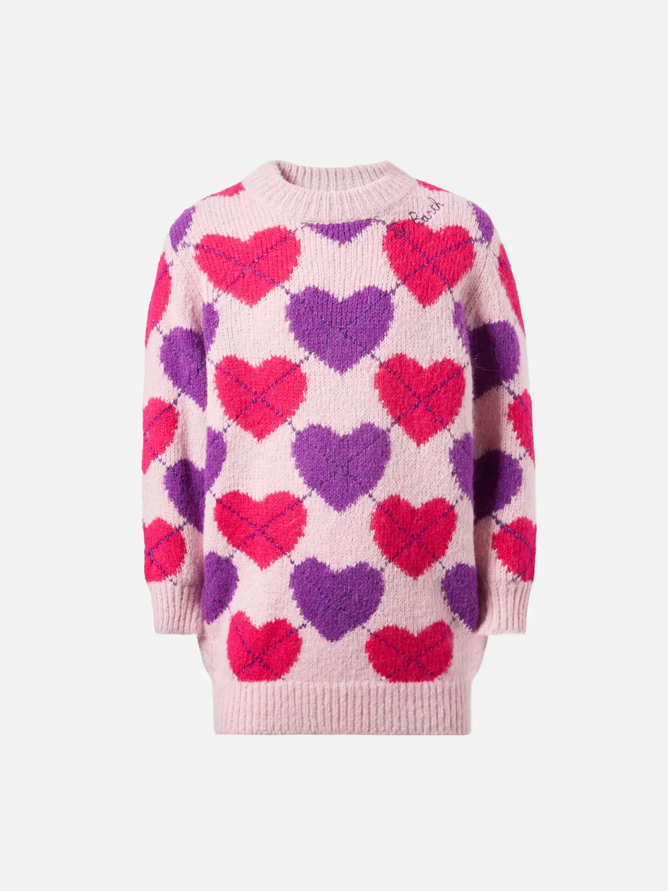mc2-saint-barth-cutie-soft-abito-bambina-maglia-jacquard-argyle-rosa image 1